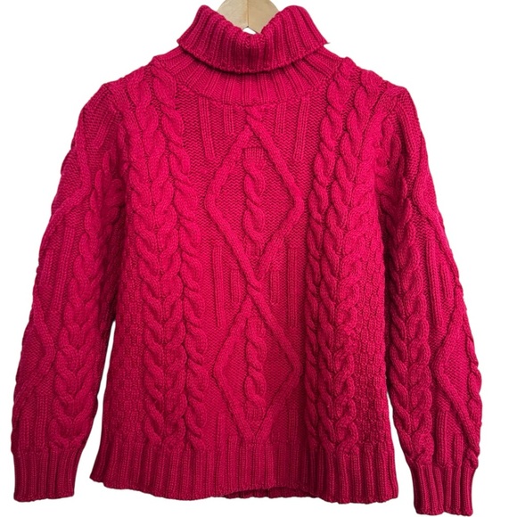 Aran Crafts Ireland 100% Merino Wool Cable Knit Turtleneck Sweater Pink Sz.Small - Picture 3 of 14